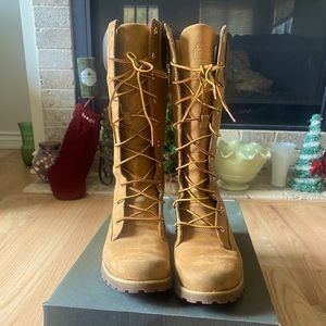 Timberland Women Lace Up Zip Knee Wheat Boots